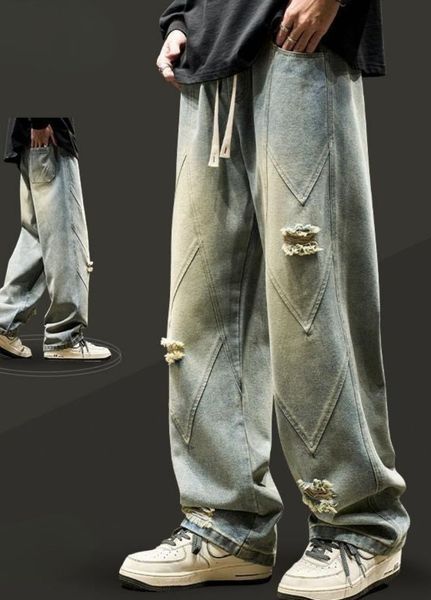 Чоловічі широкі джинси baggy світло-блакитні з потертостями та поясом на резинці M 100157 фото